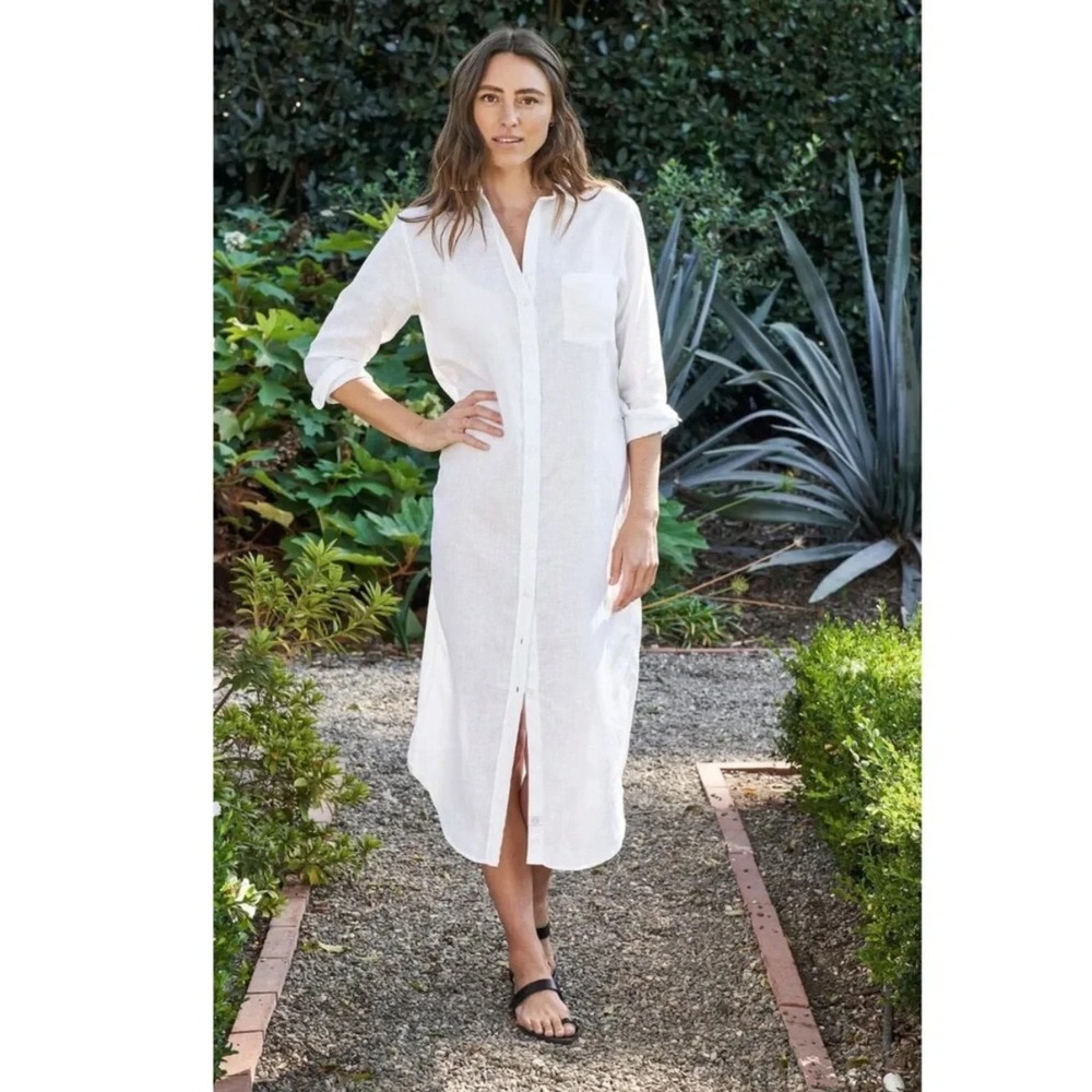 Frank & Eileen Rory White Linen Midi Maxi Shirt Dress Size XXS